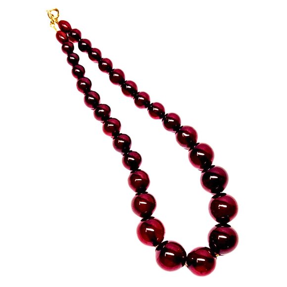 Vintage Cherry Bakelite Graduate Bead Necklace 1/20-12K Chain 15" - Picture 8 of 9